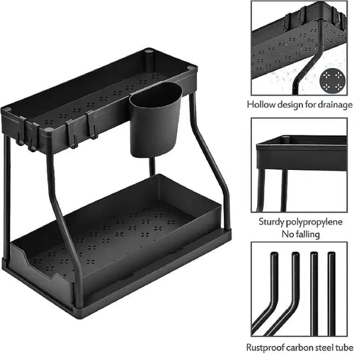 2 TIER UNDER SINK ORGANIZER L SHAPE 2-Tier L-Shape Sliding Under Sink Organizer
