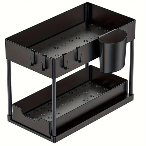 2 TIER UNDER SINK ORGANIZER SQUARE SHAPE 2-Tier S-Shape Square Shape Sliding Under Sink Organizer 2 Tire
