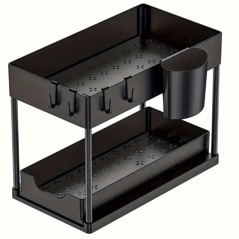 2 TIER UNDER SINK ORGANIZER SQUARE SHAPE 2-Tier S-Shape Square Shape Sliding Under Sink Organizer 2 Tire