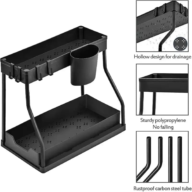 2 TIER UNDER SINK ORGANIZER L SHAPE 2-Tier L-Shape Sliding Under Sink Organizer