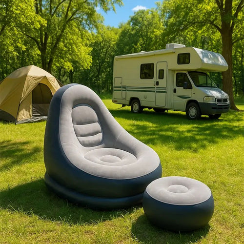 2 IN 1 INFLATABLE SOFA WITH ELECTRIC PUMP Inflatable Lounge Chair with Footstool