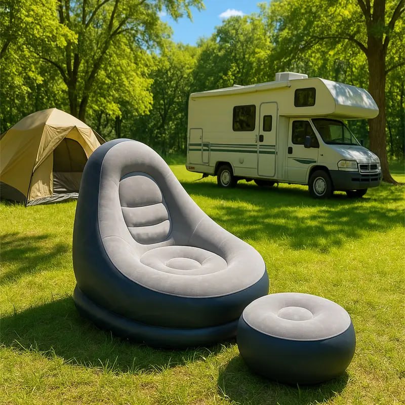 2 IN 1 INFLATABLE SOFA WITH ELECTRIC PUMP Inflatable Lounge Chair with Footstool